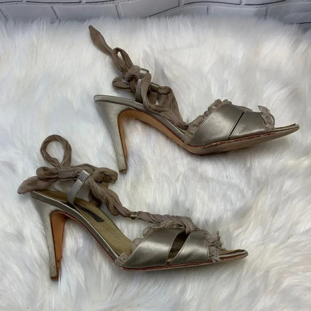 Alberta Feretti Taupe‎ Satin Tieback Heels …